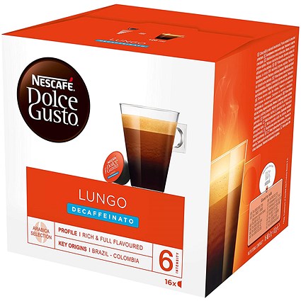 Nescafe Dolce Gusto Lungo Decaf Capsules, 16 Capsules, Pack of 3