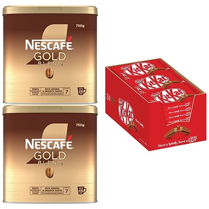 Nescafe Gold Blend Instant Coffee, 750g - Buy 2 Get Free Nestle KitKat 4 Finger Chocolate Bar, Pack of 24