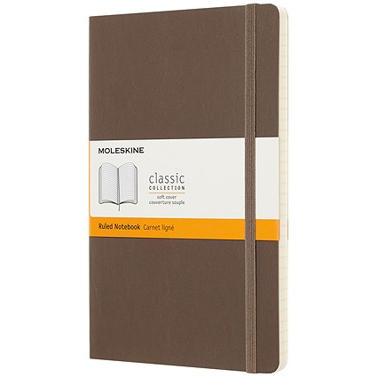 Moleskine Classic Soft Cover Casebound Notebook, 210x130mm, Ruled, 192 Pages, Brown
