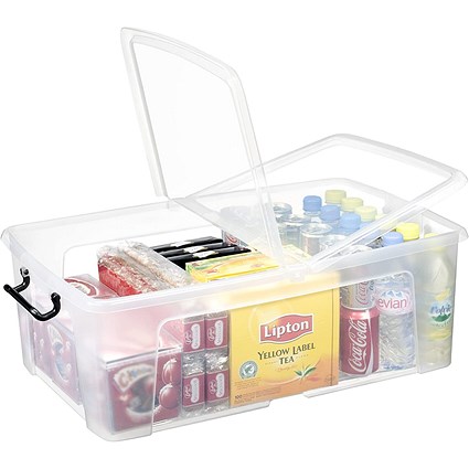 Strata Smart Box Strata Smart Box With Clip-On Folding Lid, 50 Litres, Clear | Paperstone