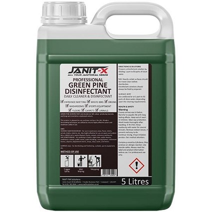 Janit-X Professional Green Pine Disinfectant & Deodoriser Concentrate, 5 Litre