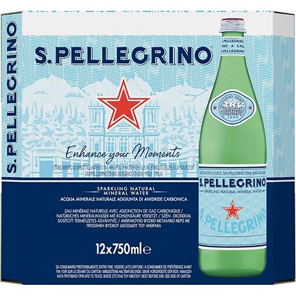 San Pellegrino Sparkling Water, Glass Bottles, 750ml, Pack of 12
