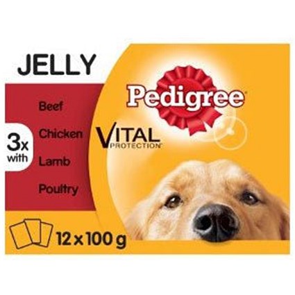 Pedigree Dog Pouches Mixed Selection in Jelly, 100g, Pack of 12