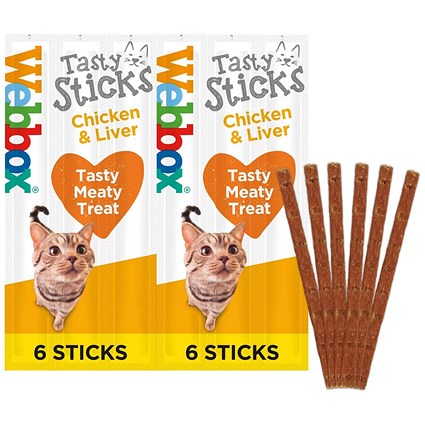 Webbox Cats Tasty Sticks Chicken & Liver, Pack of 6