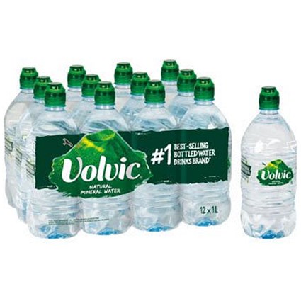 Volvic Still Water, Plastic Sports Cap Bottles, 1 Litre, Pack of 12 Volvic Still Water, Plastic Sports Cap Bottles, 1 Litre, Pack of 12
