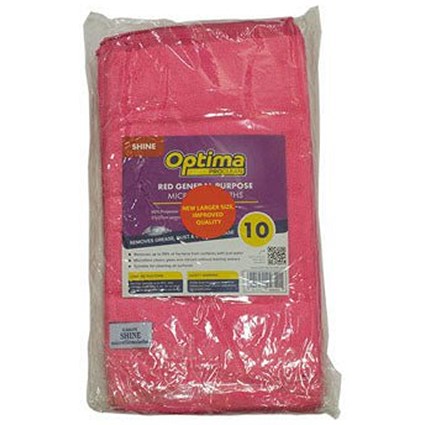 Janit-X Microfibre Cleaning Cloths, Red, Pack of 10