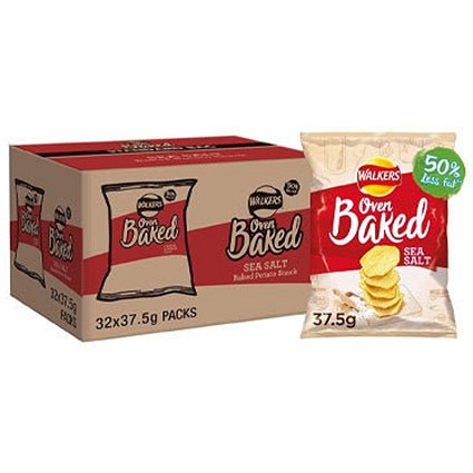 Walkers Oven Baked Ready Salted Crisps, 37.5g, Pack of 32