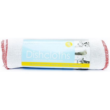 Quality White Dishcloths, White with Red Edge, Pack of 8