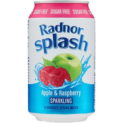 Radnor Splash Sparkling Sugar Free Apple & Raspberry Flavoured Sparkling Water, Cans, 330ml, Pack of 12