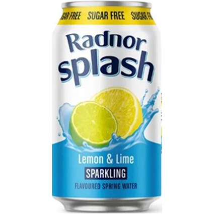 Radnor Splash Sparkling Sugar Free Lemon & Lime Sparkling Flavoured Water, Cans, 330ml, Pack of 12