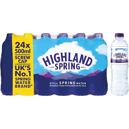Highland Spring Still Water, Plastic Bottles, 500ml, Pack of 24 Highland Spring Still Water, Plastic Bottles, 500ml, Pack of 24