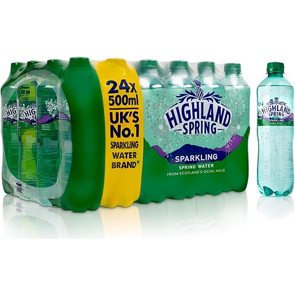 Highland Spring Sparkling Water, Bottles, 500ml, Pack of 24