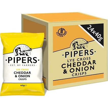 Pipers Gluten-Free Lye Cross Cheddar & Onion Vegetarian Crisps Multi-Pack 24 x 40g