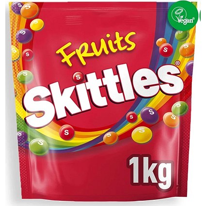 Skittles Sweets Bag, Fruit Flavoured 1 Kilo Bag Vegan