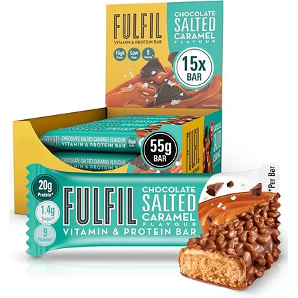 Fulfil Chocolate Salted Caramel Protein Bar Snack Low Sugar 15 x 55g Bars
