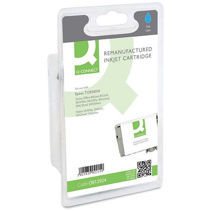 Q-Connect Epson T1292 Remanufactured Inkjet Cartridge Cyan T129240-COMP Q-Connect Epson T1292 Remanufactured Inkjet Cartridge Cyan T129240-COMP