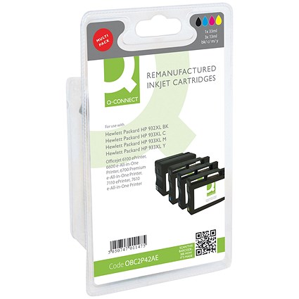 Q-Connect HP 932XL Black & HP 933XL Colour Ink Cartridges (4 Cartridges) C2P42AE