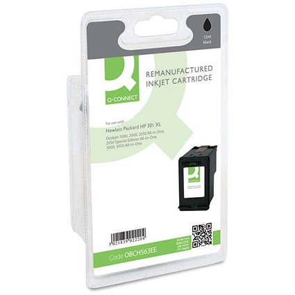 Q-Connect HP 301XL Remanufactured Black High Yield Inkjet Cartridge CH563EE Q-Connect HP 301XL Remanufactured Black High Yield Inkjet Cartridge CH563EE