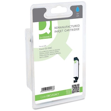 Q-Connect Remanufactured Inkjet Cartridge Cyan Compatible With Canon CLI-526C CLI-526C-COMP