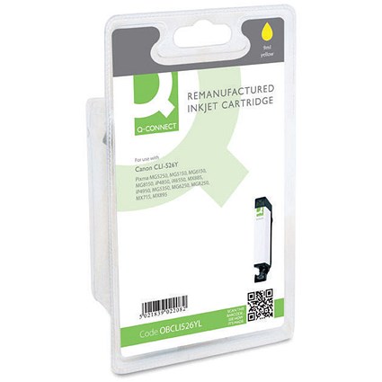 Q-Connect Remanufactured Inkjet Cartridge Yellow Compatible With Canon CLI-526Y CLI-526Y-COMP