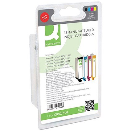 Q-Connect HP 364 Ink Cartridges - Black, Cyan, Magenta and Yellow (4 Cartridges) N9J73AE