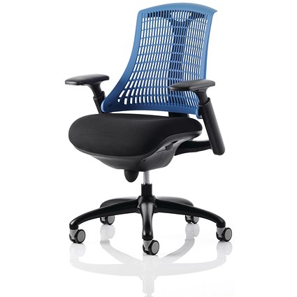 Flex Task Black Frame & Seat Operator Chair, Height Adjustable Arms, Blue Back