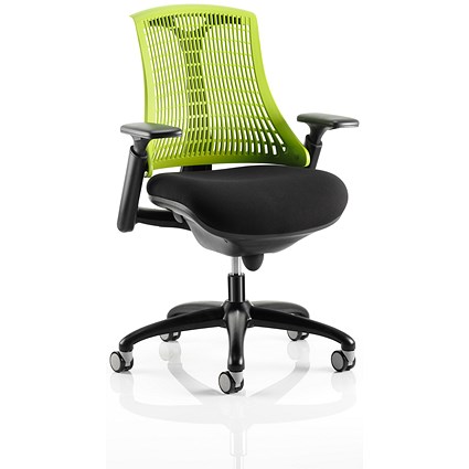 Flex Task Black Frame & Seat Operator Chair, Height Adjustable Arms, Green Back