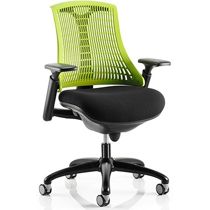 Flex Task Black Frame & Seat Operator Chair, Height Adjustable Arms, Green Back - Delivered Built
