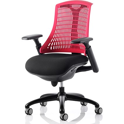Flex Task Black Frame & Seat Operator Chair, Height Adjustable Arms, Red Back - Delivered Built