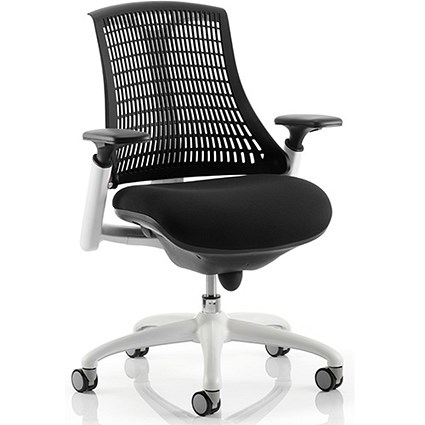 Flex Task White Frame & Black Seat Operator Chair, Height Adjustable Arms, Black Back - Delivered Built