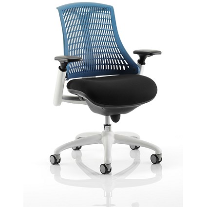 Flex Task White Frame & Black Seat Operator Chair, Height Adjustable Arms, Blue Back