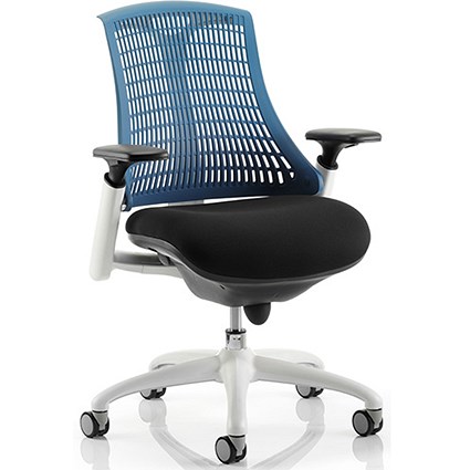 Flex Task White Frame & Black Seat Operator Chair, Height Adjustable Arms, Blue Back - Delivered Built