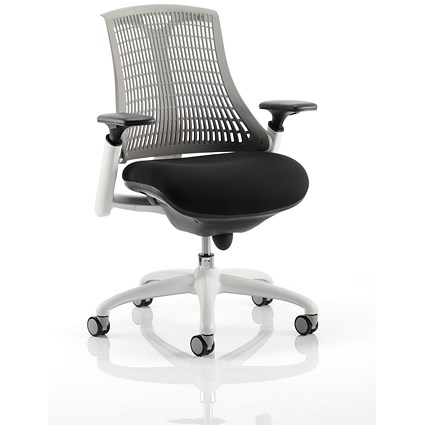 Flex Task White Frame & Black Seat Operator Chair, Height Adjustable Arms, Grey Back