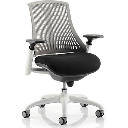 Flex Task White Frame & Black Seat Operator Chair, Height Adjustable Arms, Grey Back - Delivered Built