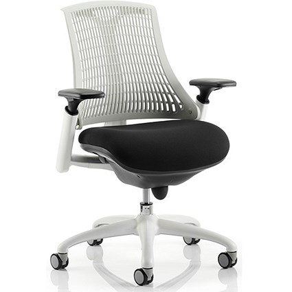 Flex Task White Frame & Black Seat Operator Chair, Height Adjustable Arms, Off-White Back - Delivered Built