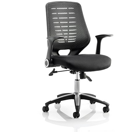 Relay Operator Chair, Black Mesh Back, Black, With Folding Arms