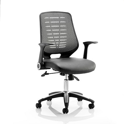 Relay Silver Mesh Back Bonded Leather Operator Chair, Folding Arms, Black
