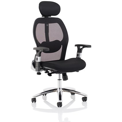 Sanderson II Mesh Back Operator Chair, Headrest, Height Adjustable Arms, Black
