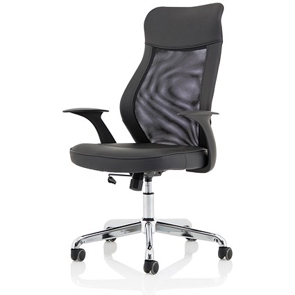 Baye Mesh and PU Operator Chair, Fixed Height Arms, Black