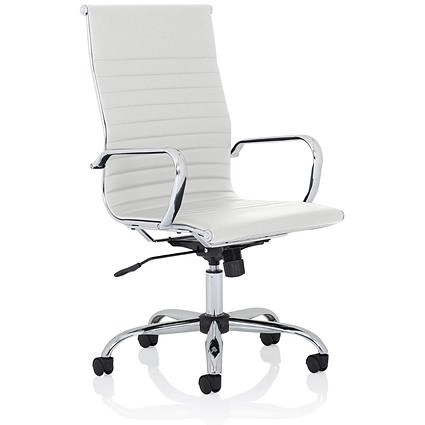 Nola High Back Executive Chair, Fixed Height Arms, White