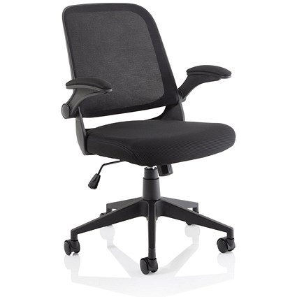 Crew Task Mesh Back Operator Chair, Folding Arms, Black
