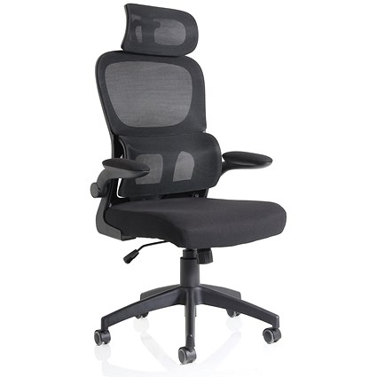 Iris Task Mesh Back Operator Chair, Headrest, Folding Arms, Black