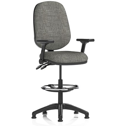 Eclipse Plus II High Rise Operator Chair, Charcoal, With Height Adjustable And Folding Arms