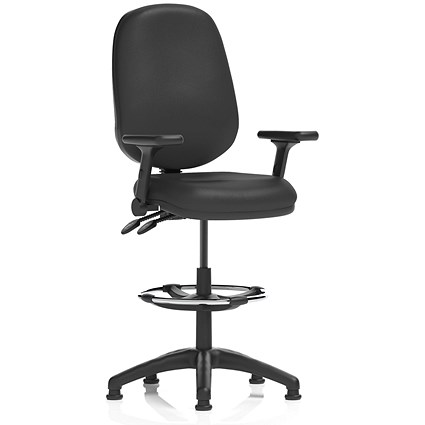 Eclipse Plus II High Rise Operator Chair, Bonded Leather, With Height Adjustable And Folding Arms