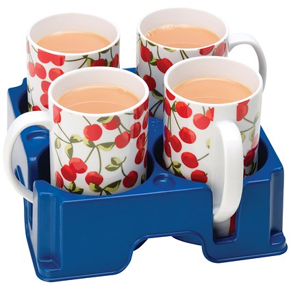 Blue 4 Mug Drinks Holder / Carrier - (Made from tough, 100% recyclable polypropylene)