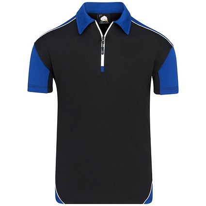 ORN Fireback Wicking Polo Shirt, Unisex, Black/Royal Blue, Small