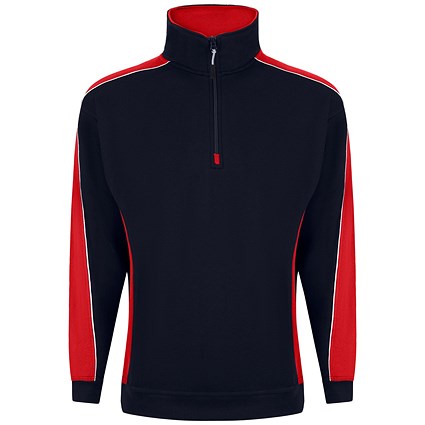ORN Avocet Quarter Zip Sweatshirt, Unisex, Navy Blue/Red, Small