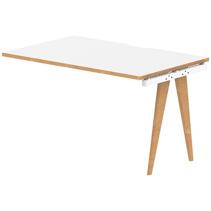 Oslo 1 Person Bench Desk Extension, 1200mm (800mm Deep), White Frame with Wooden Leg and Edge