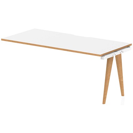 Oslo 1 Person Bench Desk Extension, 1600mm (800mm Deep), White Frame with Wooden Leg and Edge