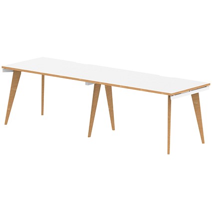 Oslo 2 Person Bench Desk, Side by Side, 2 x 1200mm (800mm Deep), White Frame with Wooden Leg and Edge